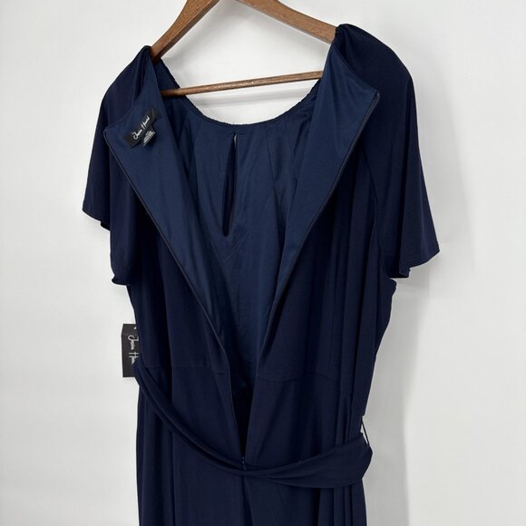 New Jessica Howard Plus Size 22W Navy Blue Keyhole Fit & Flare Dress Jersey Knit - Picture 10 of 12